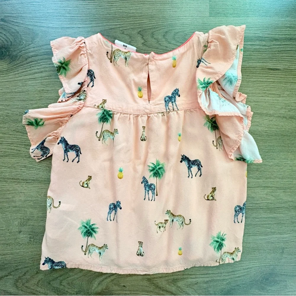 H&M Girls Pink Safari Pajama Set Size 5/6 Animal Print K. Kijan